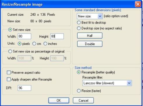 Irfanview screenshot showing image re-sizing