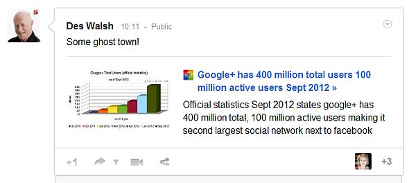 Google Plus post - 'Some ghost town'